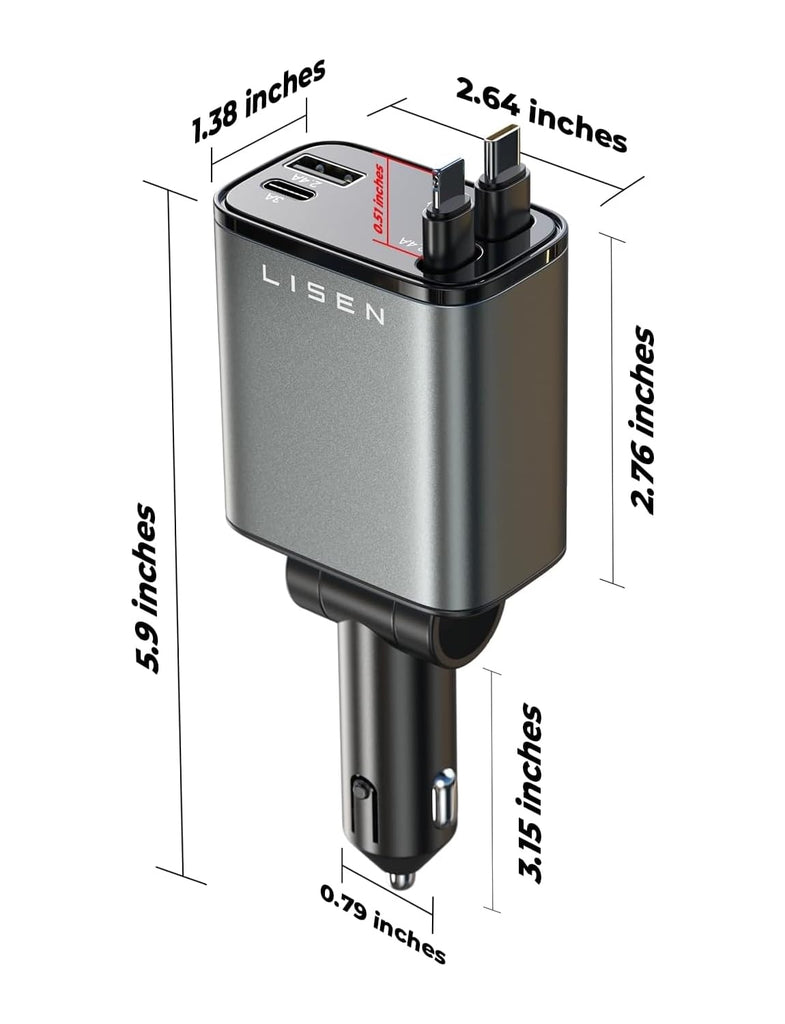 Retractable Car Charger [69W USB C Car Accessories Adapter ] for iPhone 16 USB C Charger Fast Charging, Travel Essentials Gifts for Women Men, Road Trip Essentials for iPhone 16e 16 15 14 13 12