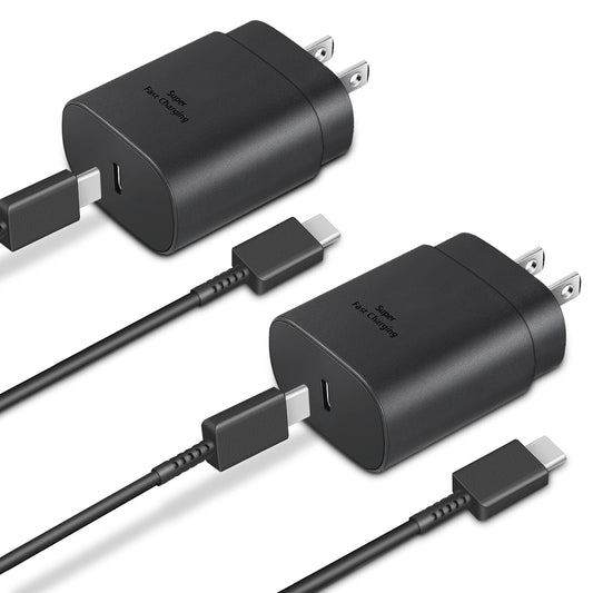 Type C Charger, 2-Pack 25W Type C Super Fast Charging Block with 6ft USB C Charger Cable Compatible with Galaxy S23 Ultra/S23+/S22/S21/S20/Phone 16/16 Plus/16 Pro Max/15/15 Pro Max/15 Plus-Black