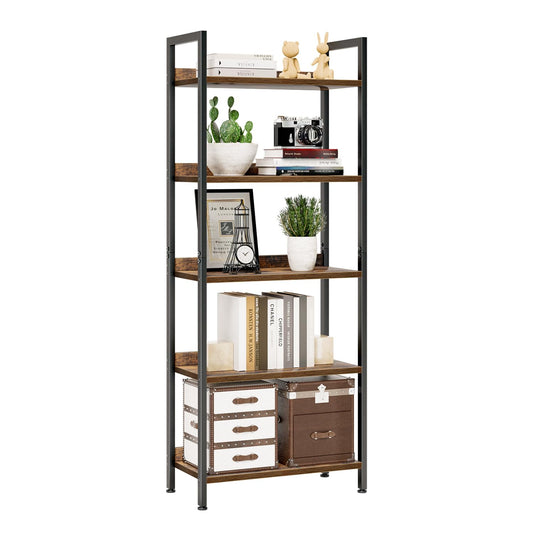 Bookshelf, 5 Tier Bookshelves, Home Office Bookcase Shelf Storage Organizer, Free Standing Storage Shelving Unit for Bedroom, Living Room and Home Office, Vintage