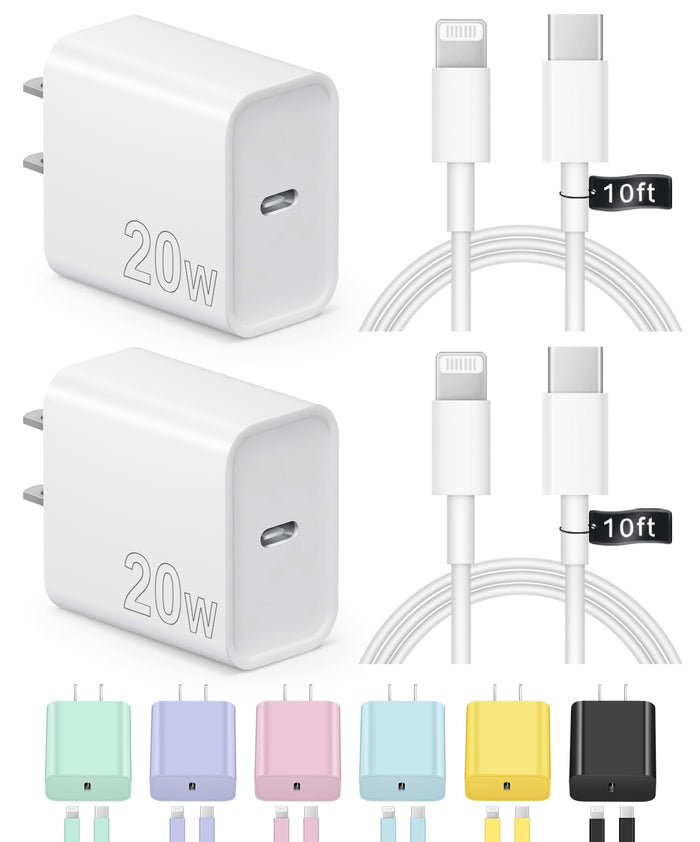 iPhone Charger Fast Charging 10FT 20W USB C Charger Block Super Fast Charger Cable Compatible with iPhone14/14 Pro Max/13/13Pro/12/12 Pro/11,iPad(White