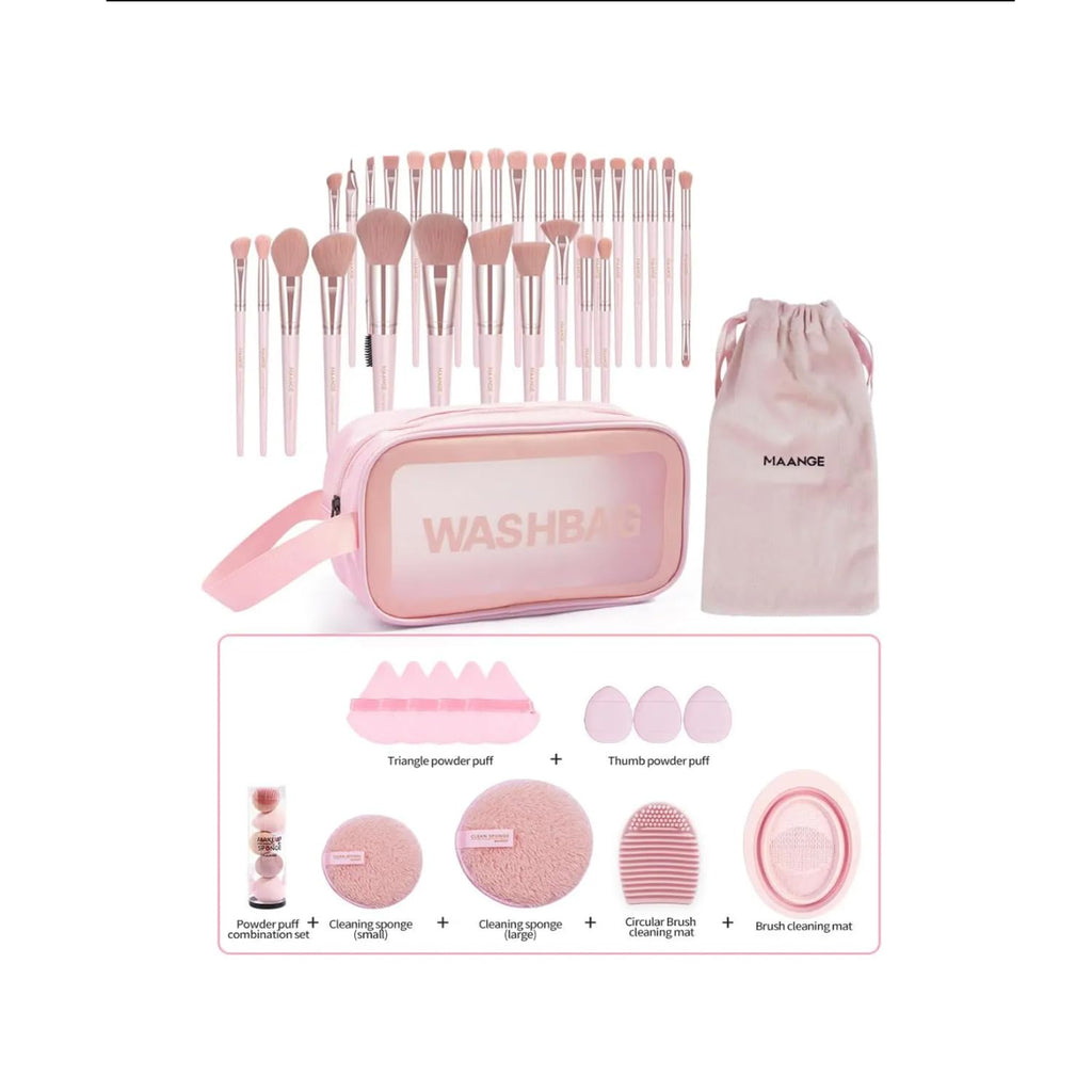 49 Pcs Makeup Tool Set with Makeup Brush, Makeup Eggs, Powder Puffs, Face Wash Puffs, Brush Cleaner Mat &Makeup Organizer Bag, Multi-functional Makeup Tool Kit for Beginners and Professional