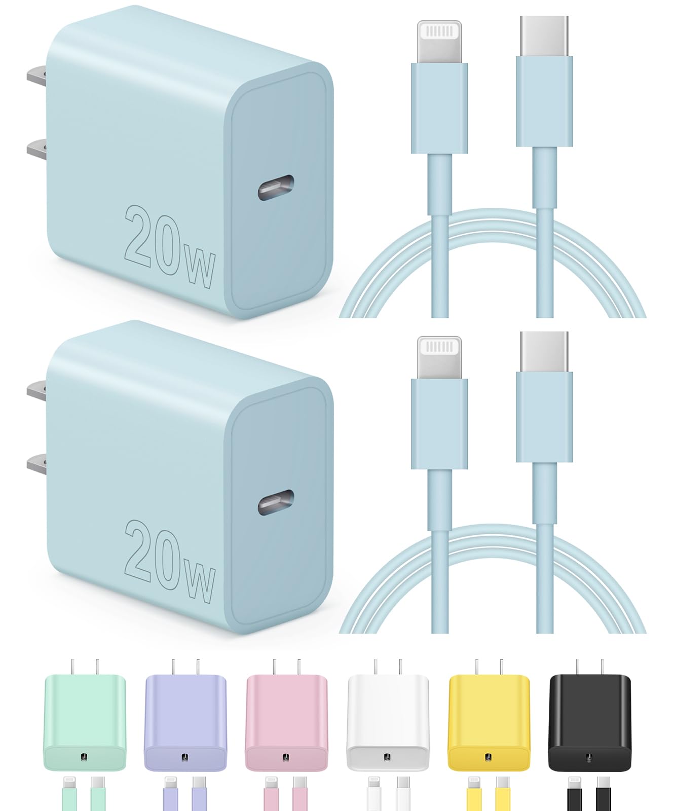iPhone Charger Fast Charging USB C Charger Block Type C Charger iPad Charger with 6FT C Chargers Cord Compatible with iPhone14/14 Pro Max/13/13Pro/12/12 Pro/11,iPad(Blue)