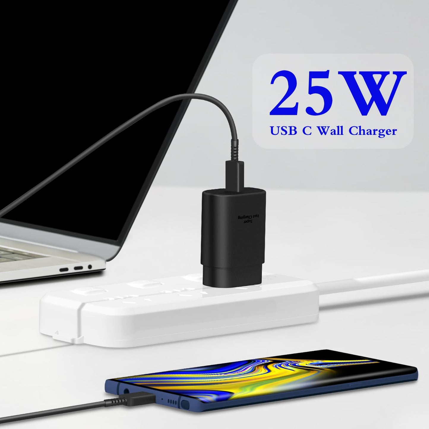Type C Charger, 2-Pack 25W Type C Super Fast Charging Block with 6ft USB C Charger Cable Compatible with Galaxy S23 Ultra/S23+/S22/S21/S20/Phone 16/16 Plus/16 Pro Max/15/15 Pro Max/15 Plus-Black