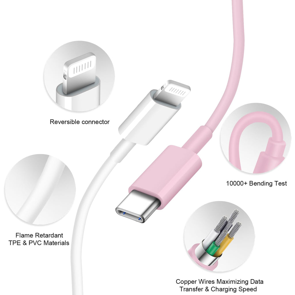 iPhone Charger Fast Charging 10FT 20W USB C Charger Block Super Fast Charger Cable Compatible with iPhone14/14 Pro Max/13/13Pro/12/12 Pro/11,iPad(Pink