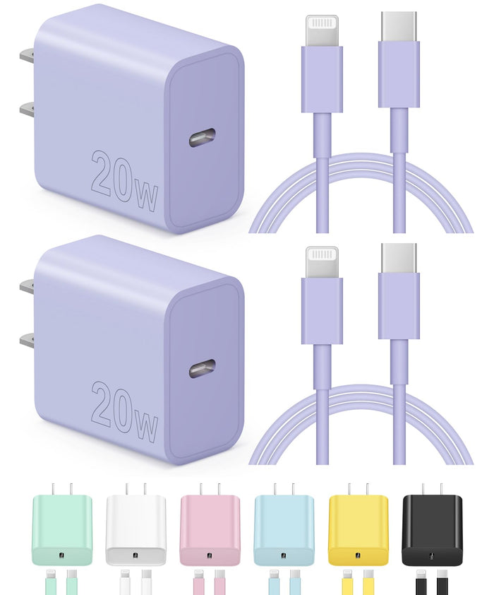 iPhone Charger Fast Charging USB C Charger Block Type C Charger iPad Charger with 6FT C Chargers Cord Compatible with iPhone14/14 Pro Max/13/13Pro/12/12 Pro/11,iPad(Purple)