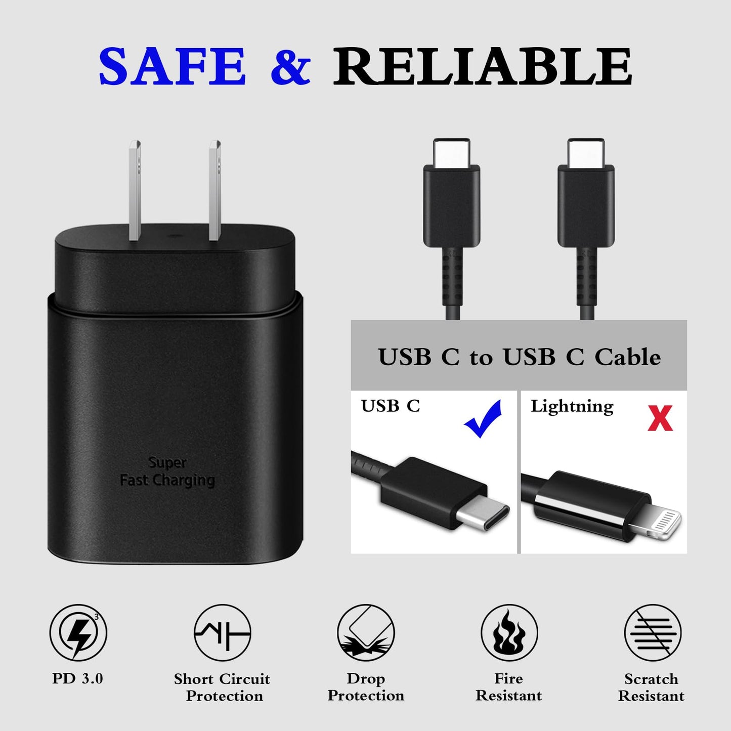 Type C Charger, 2-Pack 25W Type C Super Fast Charging Block with 6ft USB C Charger Cable Compatible with Galaxy S23 Ultra/S23+/S22/S21/S20/Phone 16/16 Plus/16 Pro Max/15/15 Pro Max/15 Plus-Black