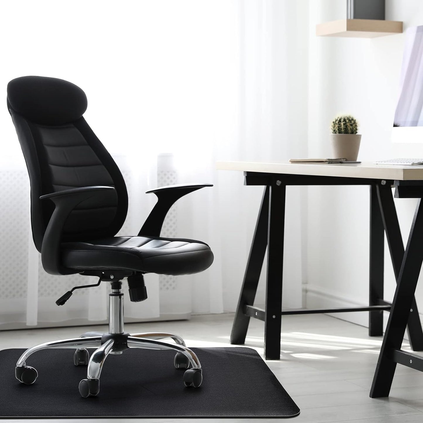Office Chair Mat for Hardwood Floor: 53"x45" Large Black Rolling Chair Mat for Hard Wood and Tile Floor, Anti-Slip Heavy Duty Floor Protector Mat Under Computer Desk, Easy Glide Chair Mat for Home
