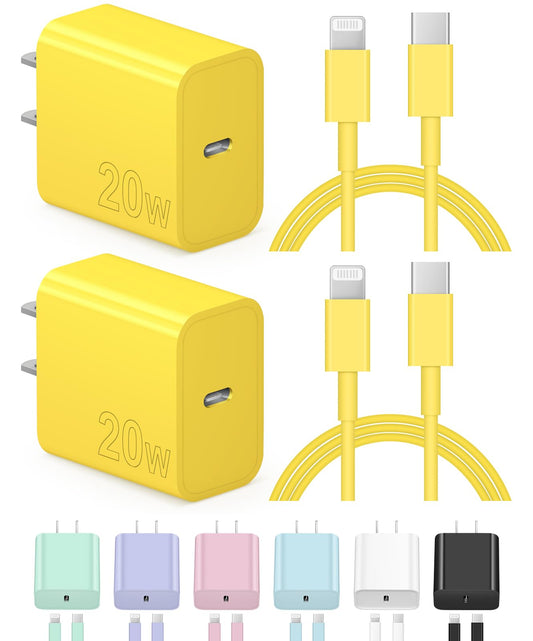 iPhone Charger Fast Charging USB C Charger Block Type C Charger iPad Charger with 6FT C Chargers Cord Compatible with iPhone14/14 Pro Max/13/13Pro/12/12 Pro/11,iPad(Yellow)
