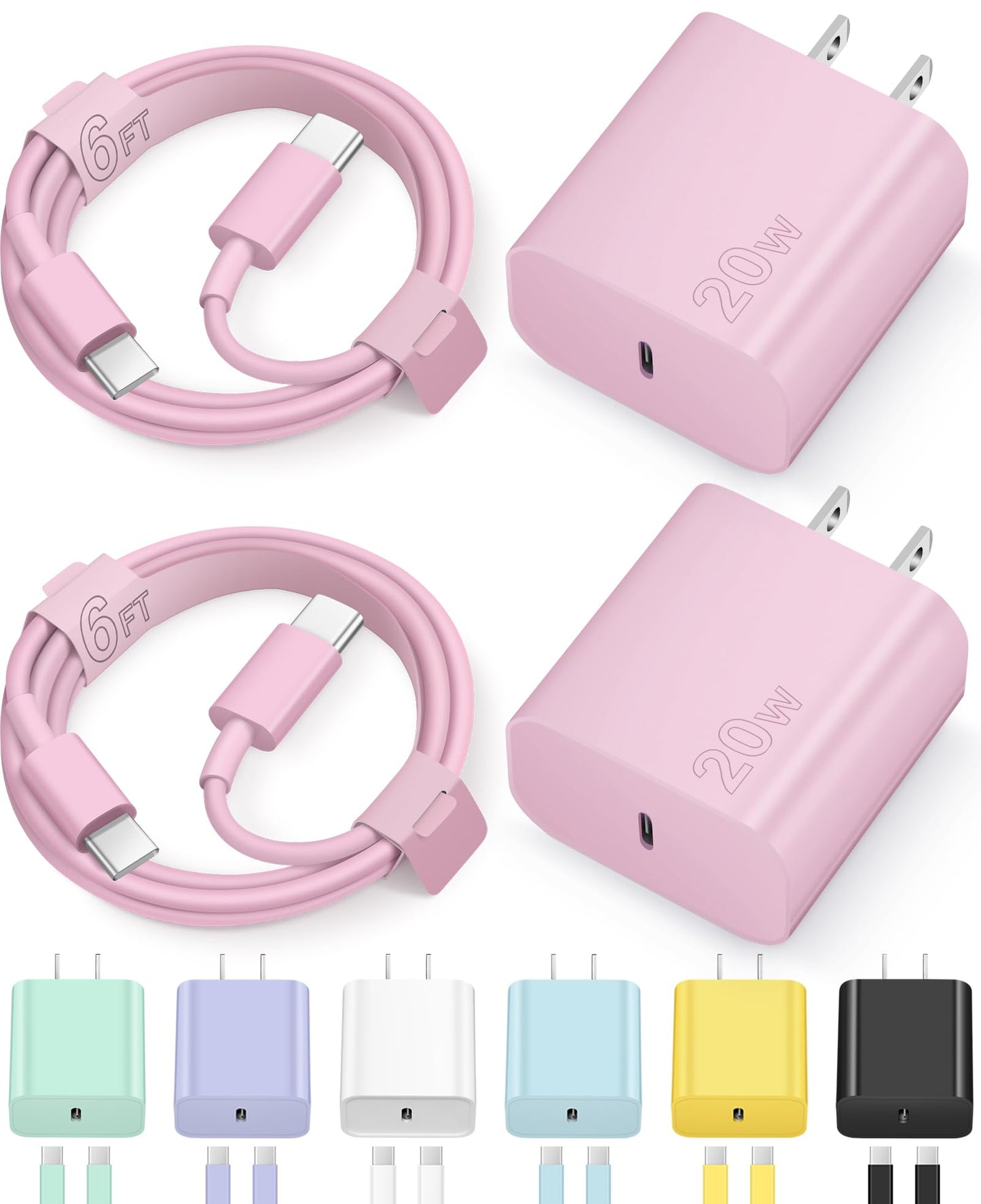 iPhone 16 15 Charger Fast Charging Type C Charger USB C Charger Block iPhone 16 Charger with 2 Pack 6FT Cable for iPhone 16/16 Plus/16 Pro/16 Pro Max/iPhone 15/15 Pro Max/Samsung(Pink)