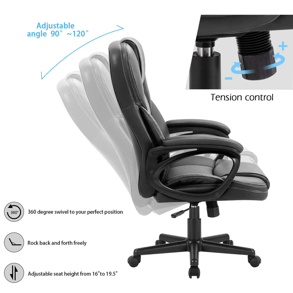 Office Executive Chair High Back Adjustable Managerial Home Desk Chair, Swivel Computer PU Leather Chair with Lumbar Support (Black)