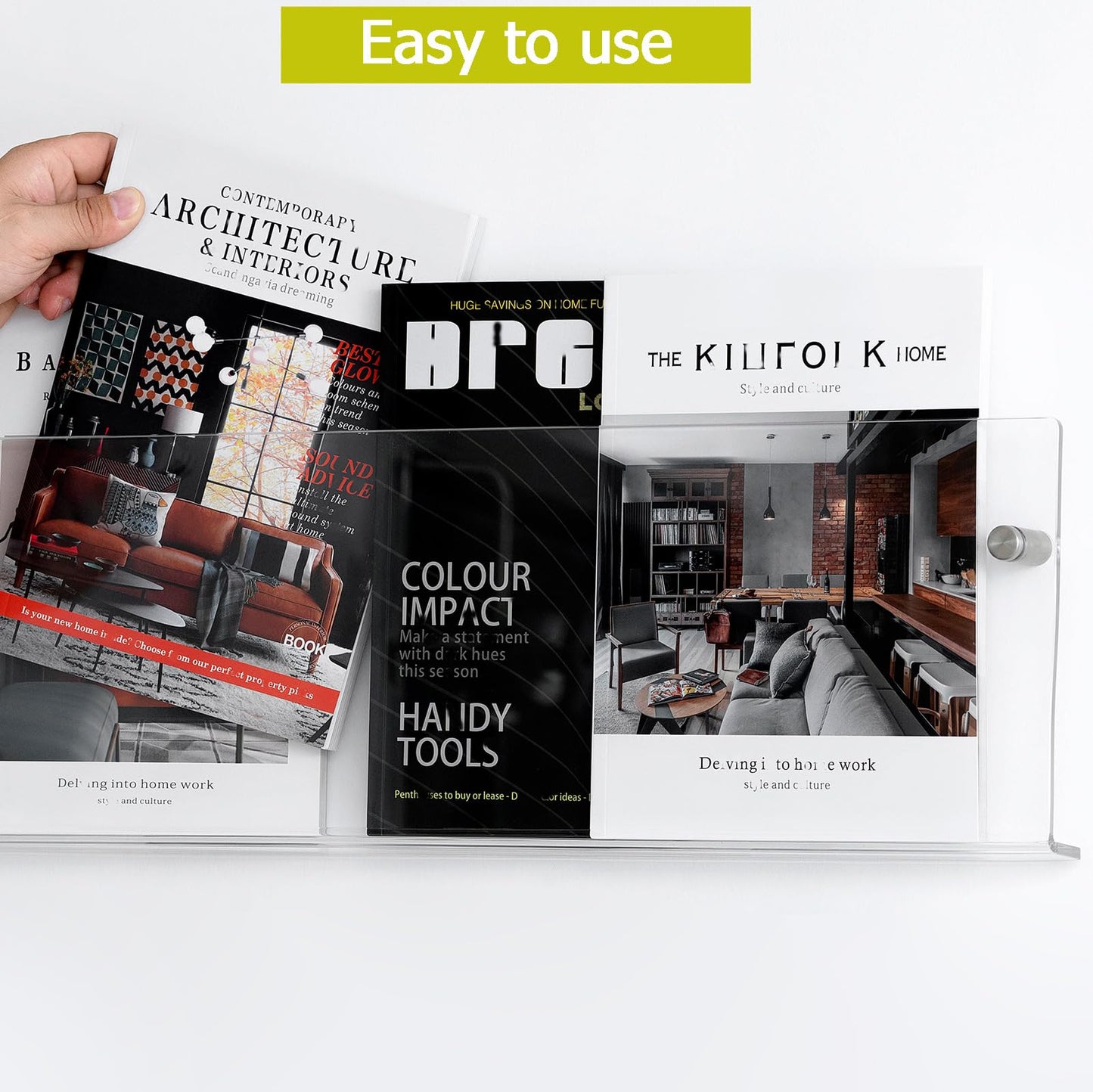 2 Pack Clear Acrylic Magazine Holder, Wall Mount Hanging Bookshelf Literature Storage Rack, Brochure File Display Shelf for Waiting Room, Living Room, Office, Home