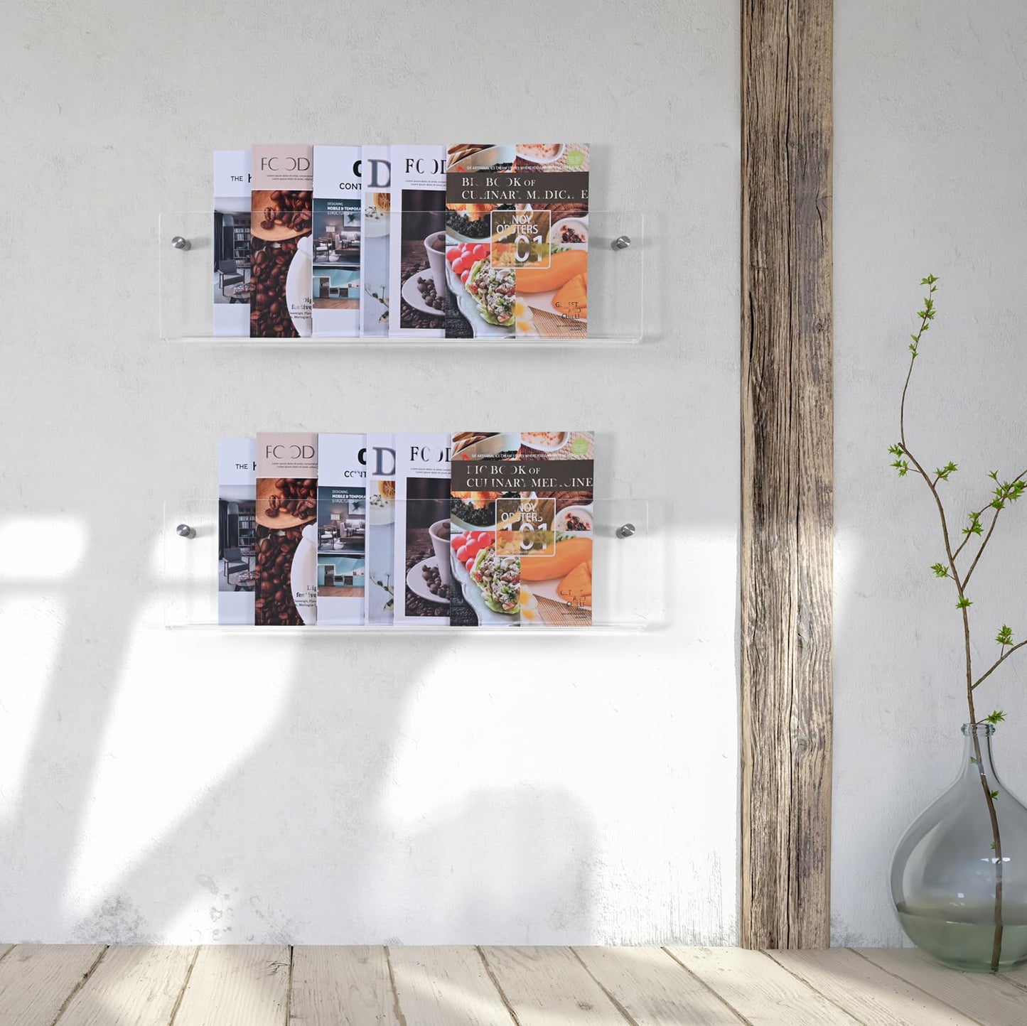 2 Pack 24 Inch Clear Acrylic Magazine Holder, Floating Brochure Display, Invisible Record Holder Magazine Rack, Hanging Bookshelf Literature for Waiting Room, Office, Home