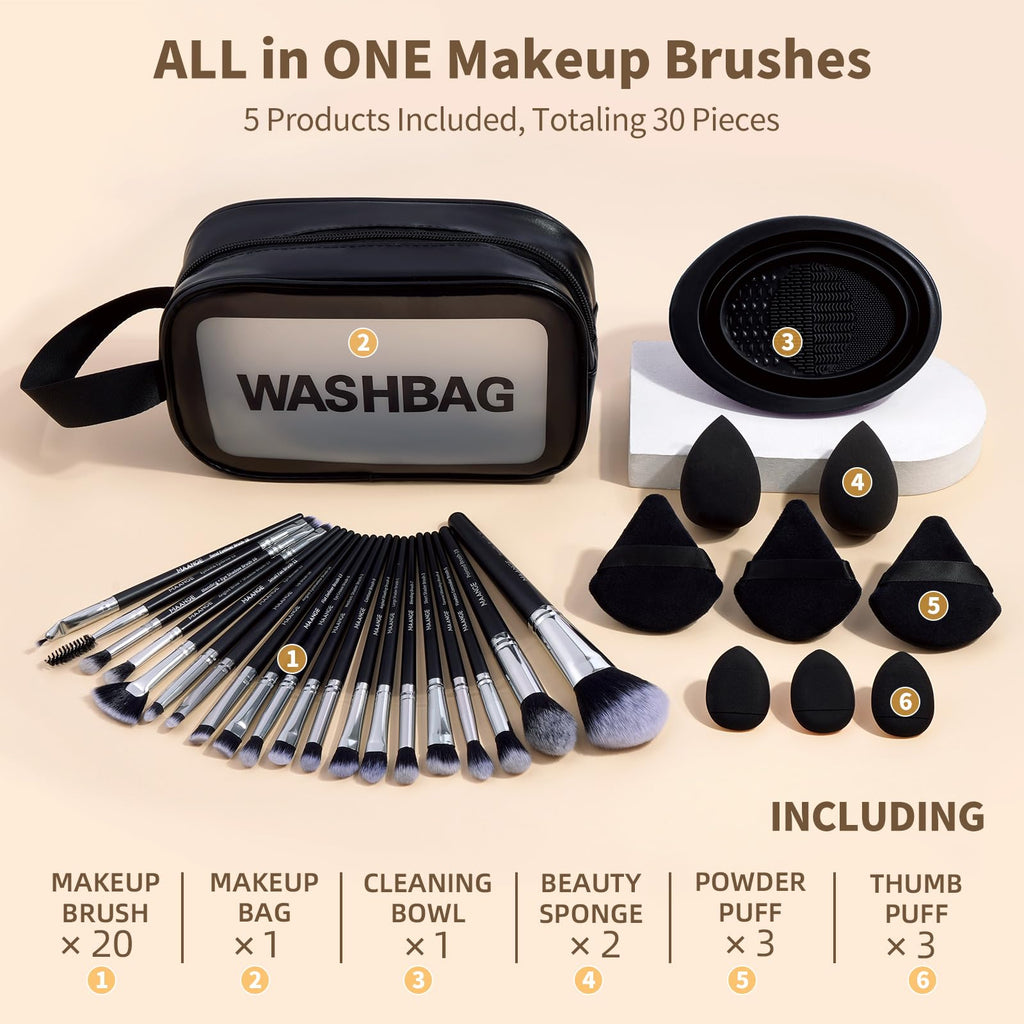 Makeup Brush Set 30 Pcs Premium Synthetic Makeup Brushes Foundation Eye Shadow Powder Concealers Highlight Blending Brush Professional Make Up Brush Kit