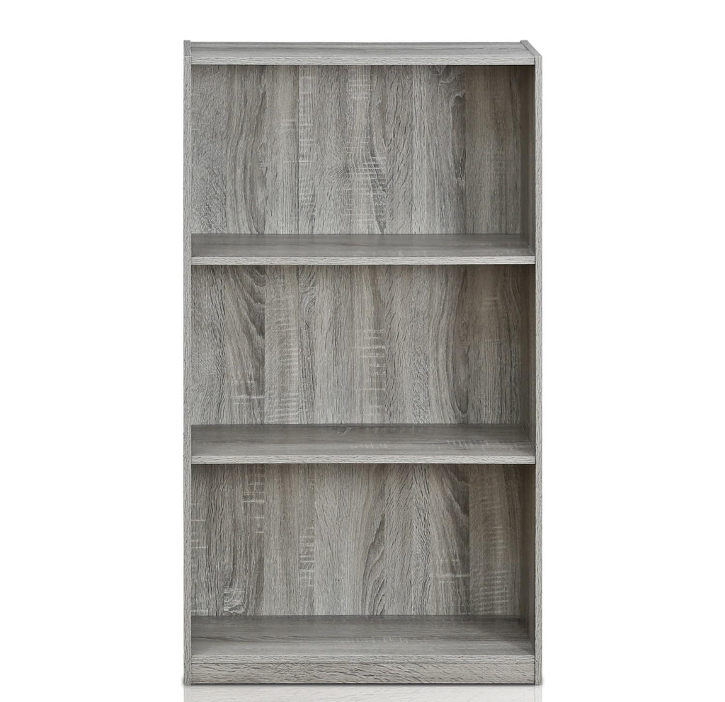 Basic 3-Tier Bookcase Storage Shelves, French Oak Grey