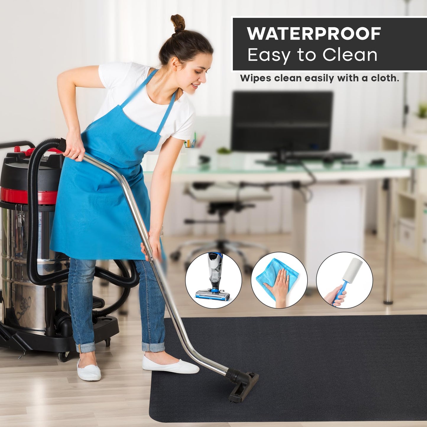 Office Chair Mat for Hardwood Floor: 53"x45" Large Black Rolling Chair Mat for Hard Wood and Tile Floor, Anti-Slip Heavy Duty Floor Protector Mat Under Computer Desk, Easy Glide Chair Mat for Home