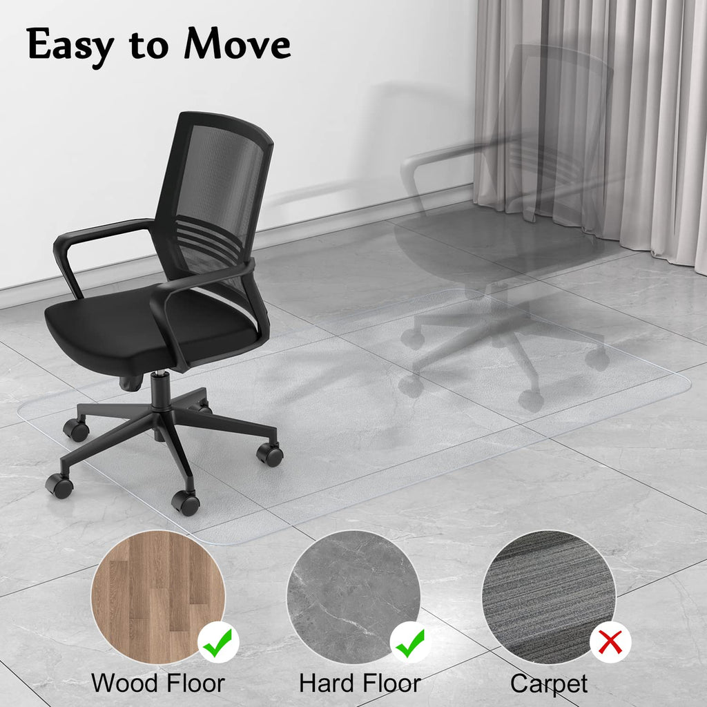 Office Chair Mat for Hard Wood Floor, Sturdy Plastic Protector Floor Mat for Office Chair, Rectangle Transparent PVC Computer Hard Floor Chair Mat for Desk, Office, Home (Clear, 35.5 X 48in)