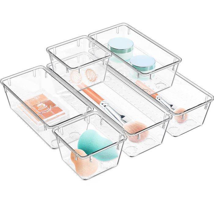 6 Pack Acrylic Drawer Storage Trays, Storage Bins for Makeup, Cosmetics, Jewelries, Utensils, Gadgets, Office