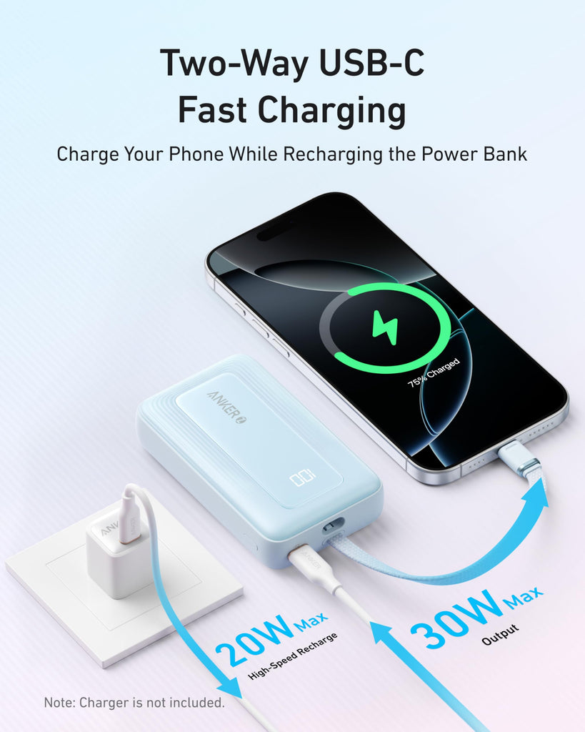 Portable Charger, 10,000mAh 30W Power Bank, USB-C in and Out Fast Charging Battery Pack, Travel Essential Phone Power Bank, for iPhone 16/15/14/13/12, iPad, MacBook, Galaxy, Google, and More