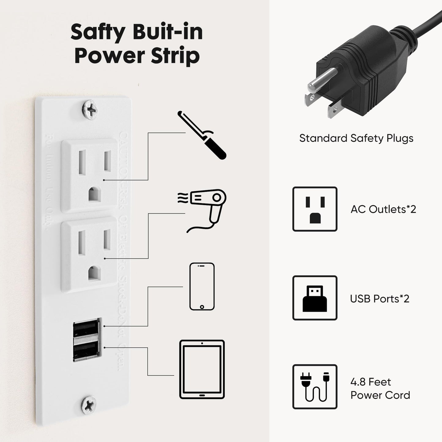 Vanity Desk with Adjustable Lighten Mirror & Power Outlet, Makeup Desk for Bedroom with a Storage Stool and 3 Drawers, 4 Storage Shelves, White Dresser for Girls