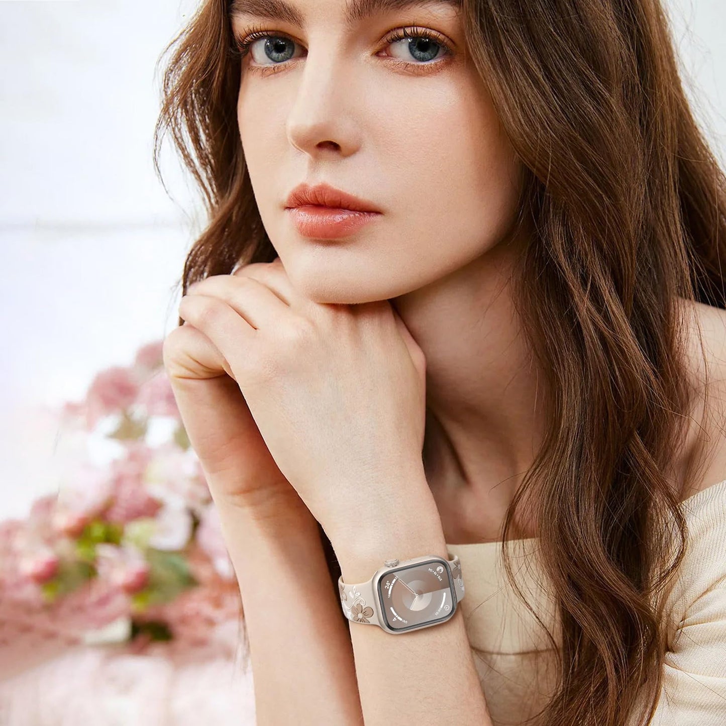 Witzon Floral Band Compatible with Apple Watch Bands For Women 41mm 40mm 38mm 42mm 44mm 45mm 46mm 49mm, Engraved Cute Flower Soft Silicone Inlay Strap for iWatch Series 10 9 8 7 6 5 4 3 2 1 SE Ultra