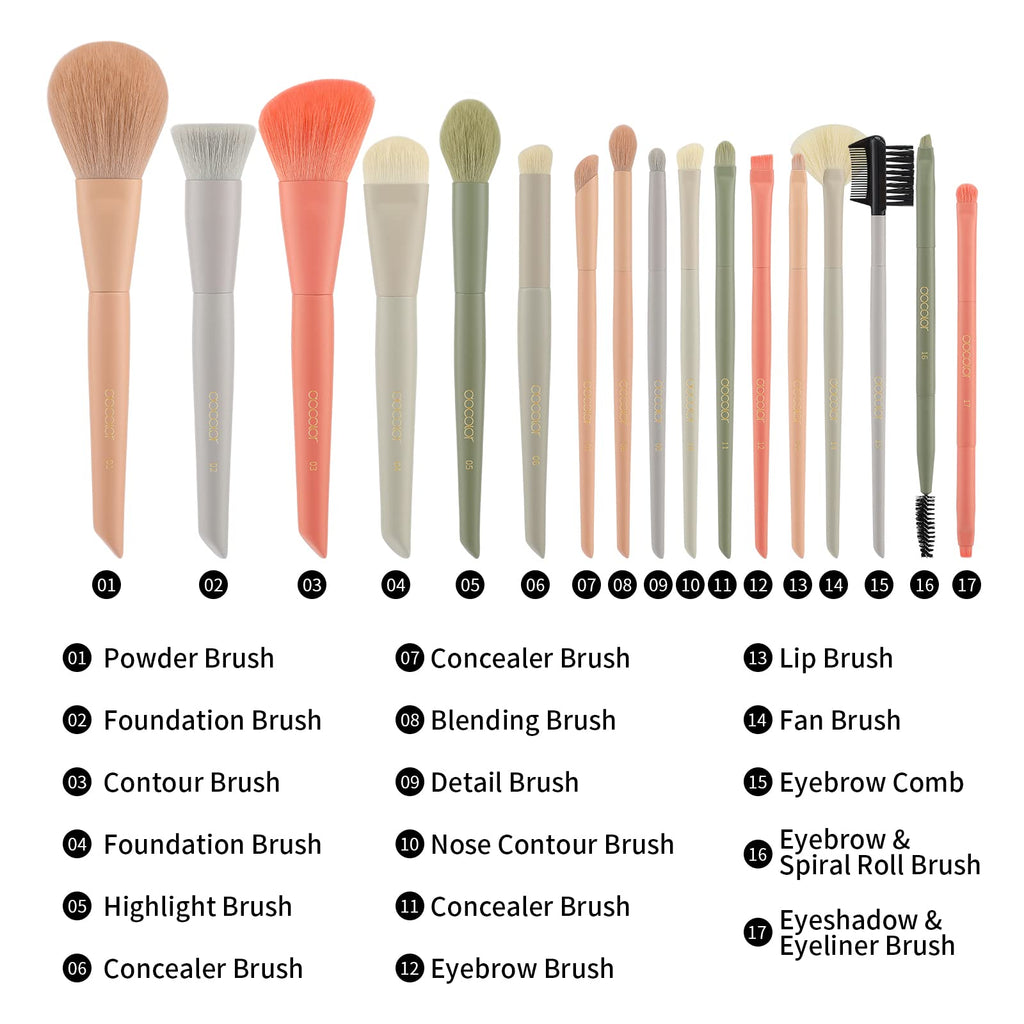 Makeup Brushes Set 17Pcs Morandi Makeup Brushes with Makeup Bag and Makeup Sponge and Brush Protector Professional Face Powder Foundation Eye Shadow Concealers Brush Kit Gift Box