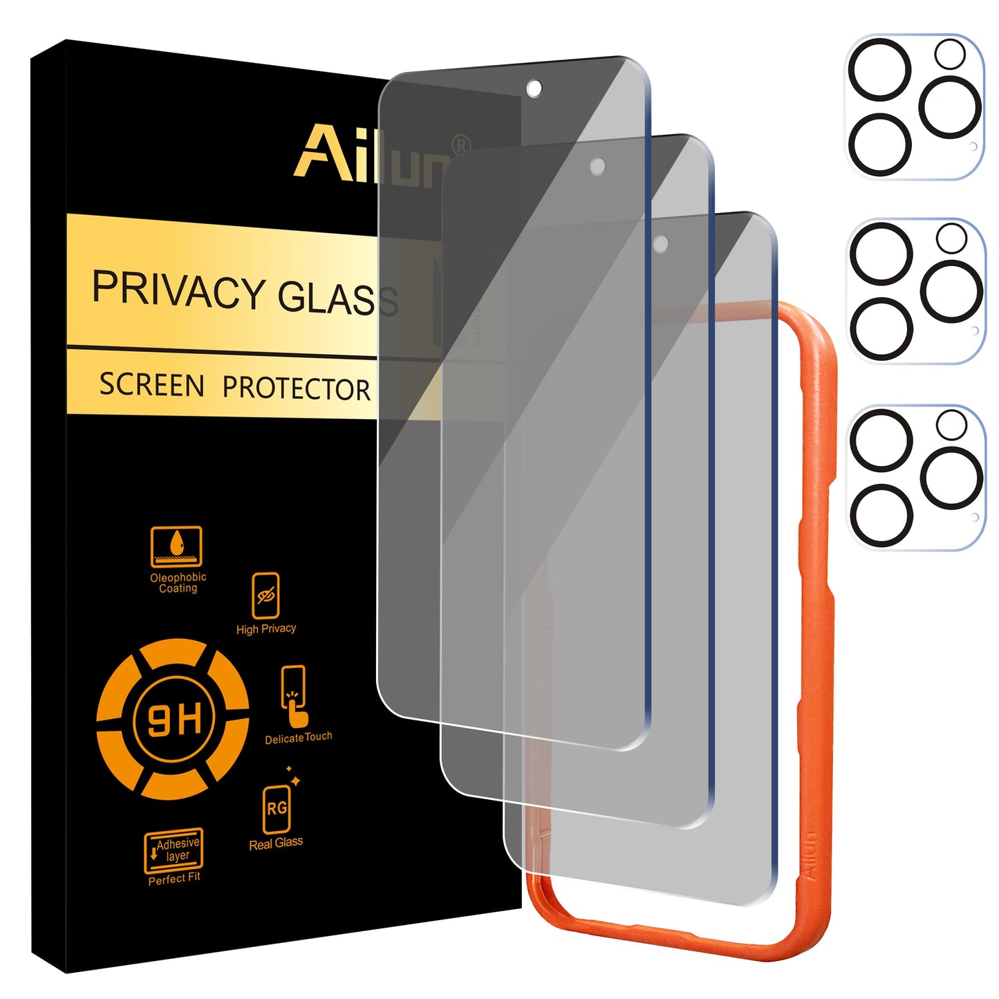 3 Pack Privacy Screen Protector for iPhone 16 Pro Max [6.9 inch]+ 3 Pack Camera Lens Protector,Dynamic Island Compatible,Anti Spy Tempered Glass[9H Hardness]-HD [6 Pack]