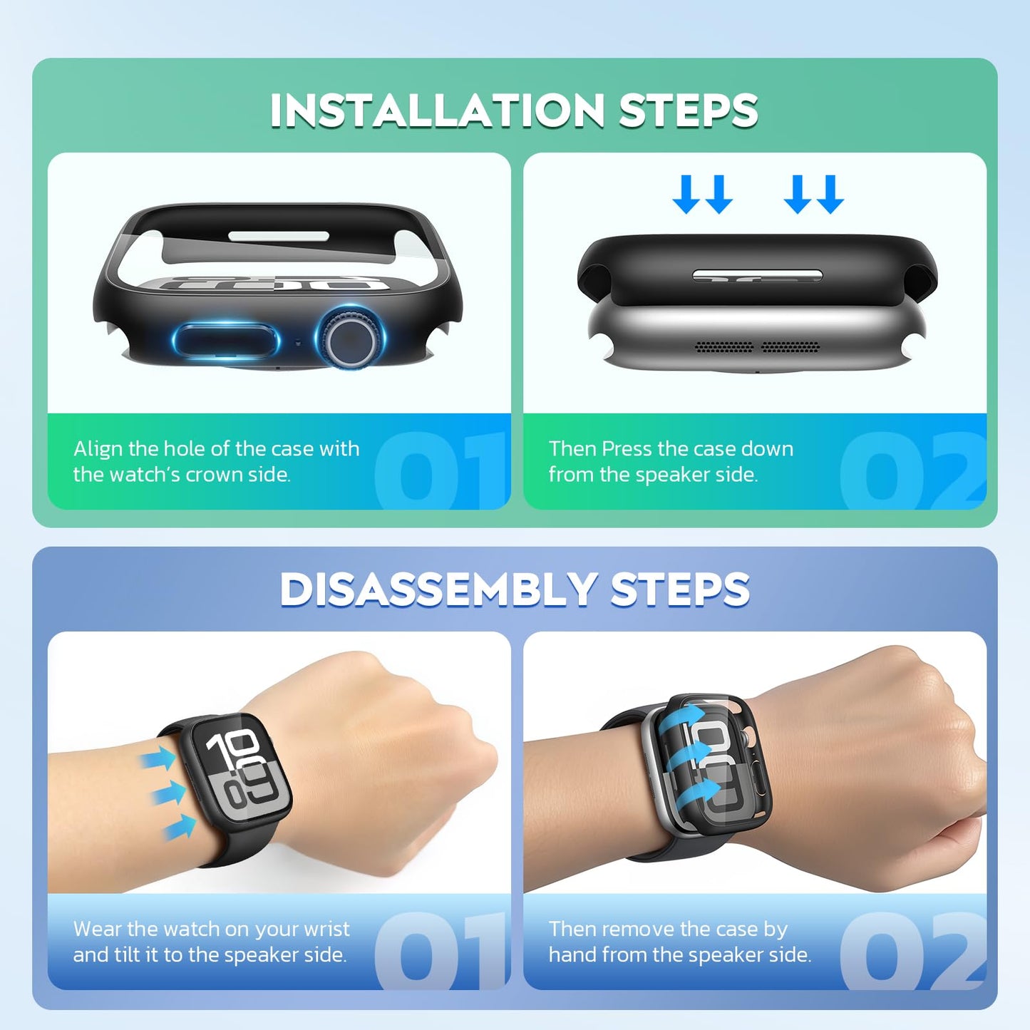 2 Pack Hard PC Case with Tempered Glass Screen Protector Compatible with Apple Watch SE 2 (2024) SE Series 6 Series 5 Series 4 44mm, Black
