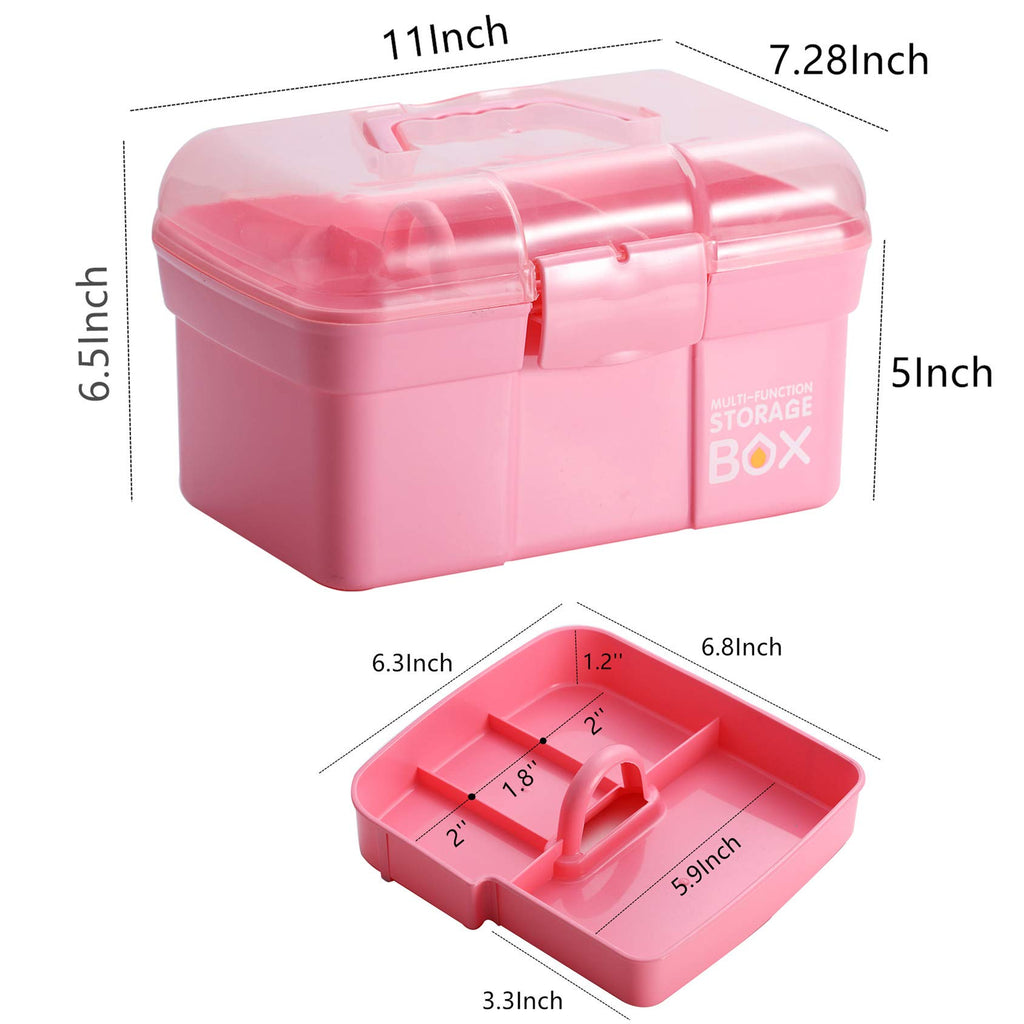 Pink Storage Box with Handle – Versatile Organizer with Removable Tray for Crafts, Tools, and More