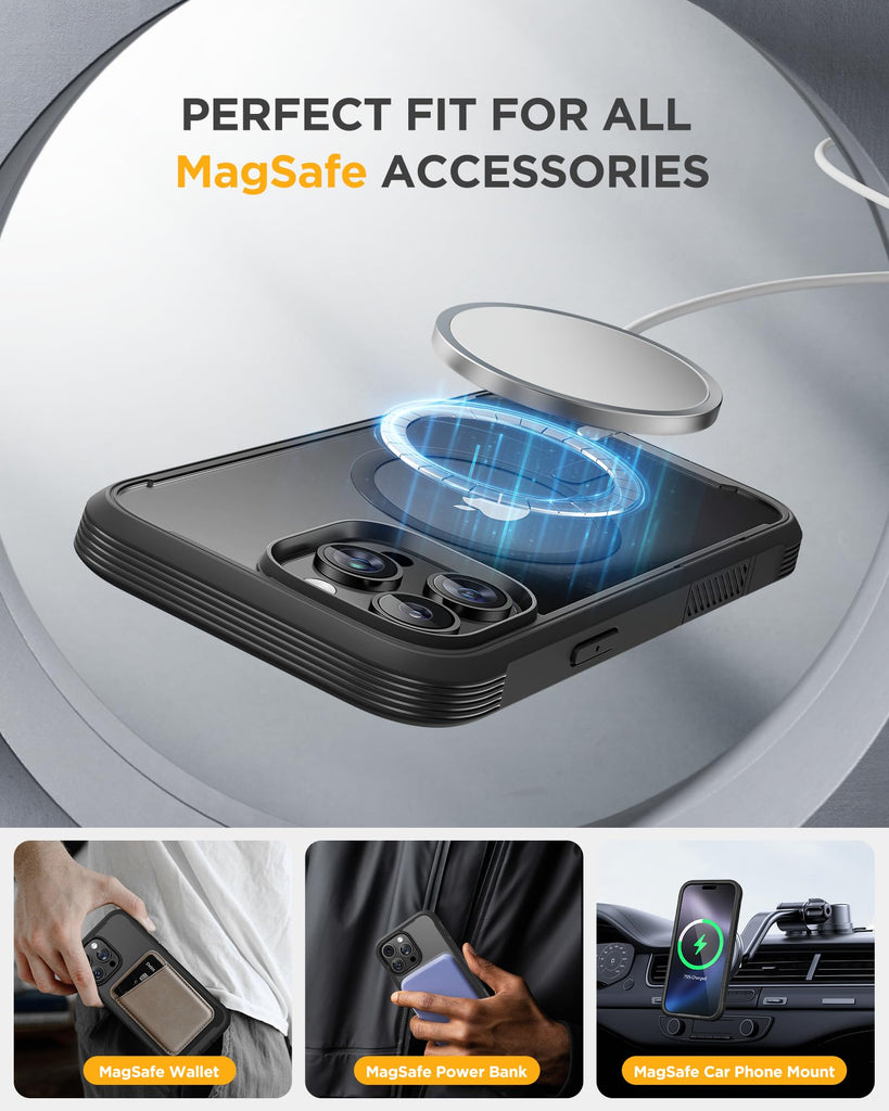 Magnetic for iPhone 16 Pro Case Full-Body Phone with Built-in Glass Screen Protector, [Compatible with MagSafe] Military Drop Proof 16 Pro Cover Bumper 6.3 inch, Black