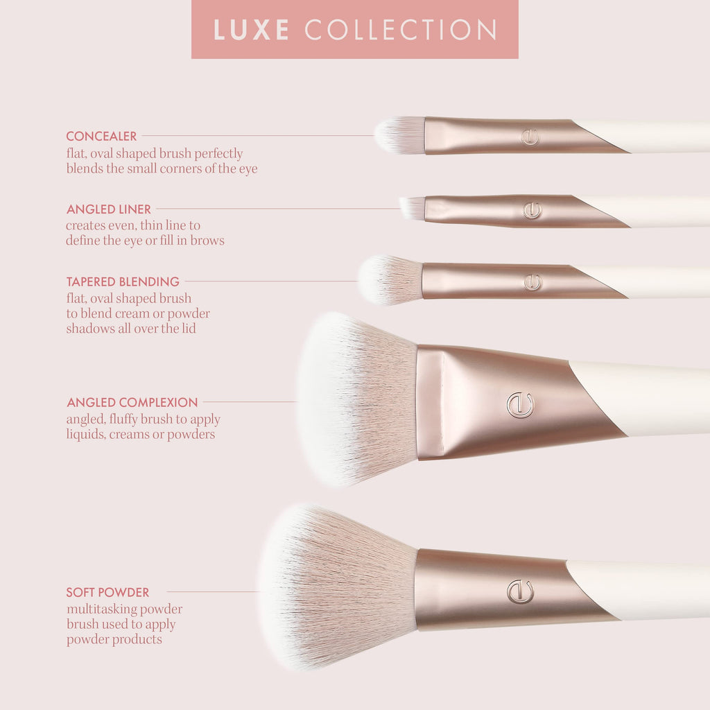 Luxe Natural Elegance Professional Face Makeup & Foundation Brush Set, Premium Brush Kit For Face, Cheek, & Eye Makeup, Synthetic Makeup Brushes, Vegan & Cruelty-Free, 5 Piece Set