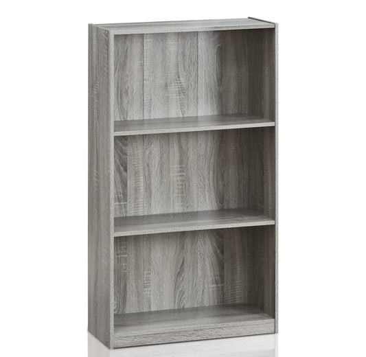 Basic 3-Tier Bookcase Storage Shelves, French Oak Grey