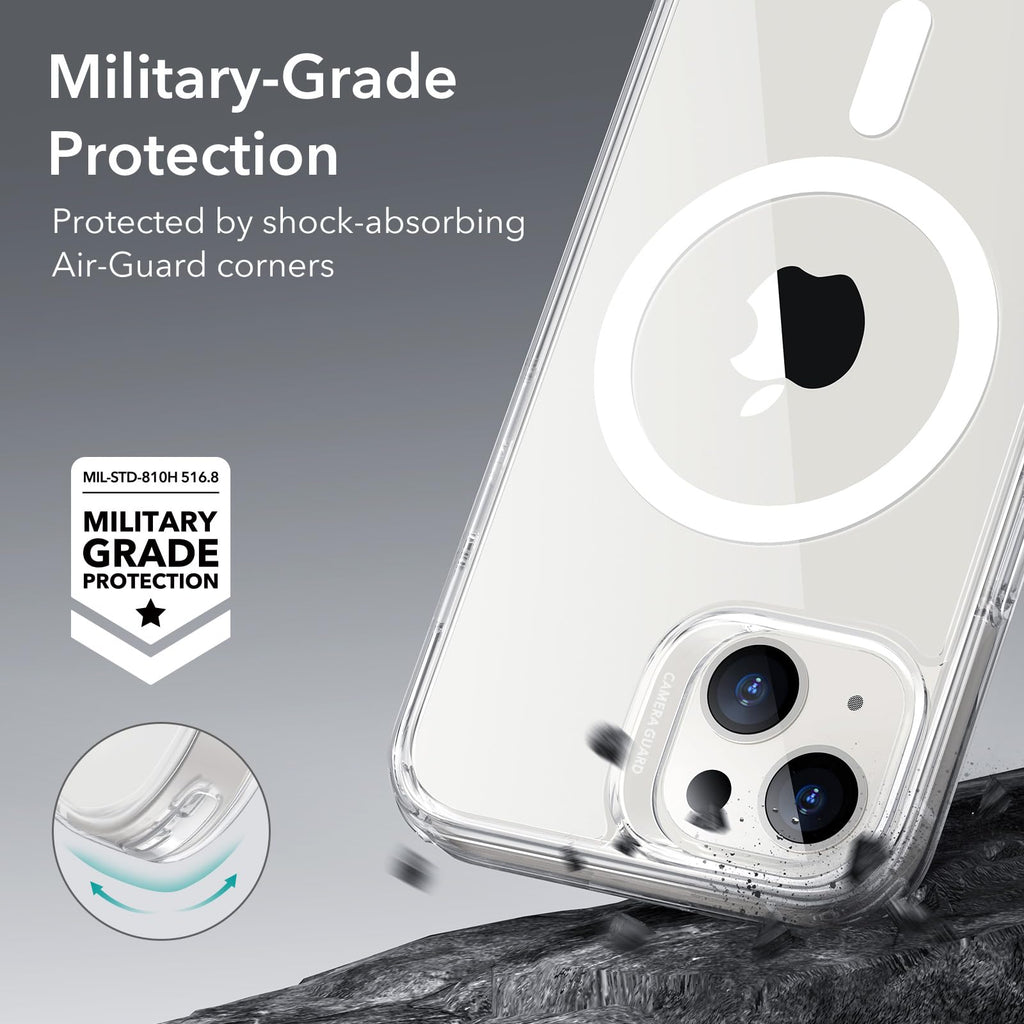 iPhone 13 and iPhone 14 Case, Compatible with MagSafe, Classic Hybrid Magnetic Mobile Phone Case with HaloLock, Military Standard Drop Protection Case, Scratch-Resistant Back, Clear