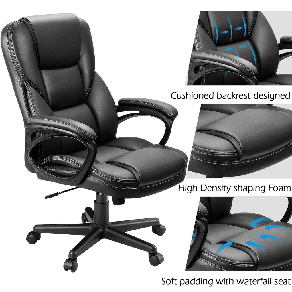 Office Executive Chair High Back Adjustable Managerial Home Desk Chair, Swivel Computer PU Leather Chair with Lumbar Support (Black)