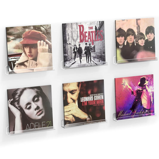 Vinyl Record Shelf Wall Mount, 6 Pack 12 inch Clear Acrylic Album Record Holder Display, Kids Bookshelf, Floating Wall Shelves for Bathroom, Bedroom, Living Room, Kitchen