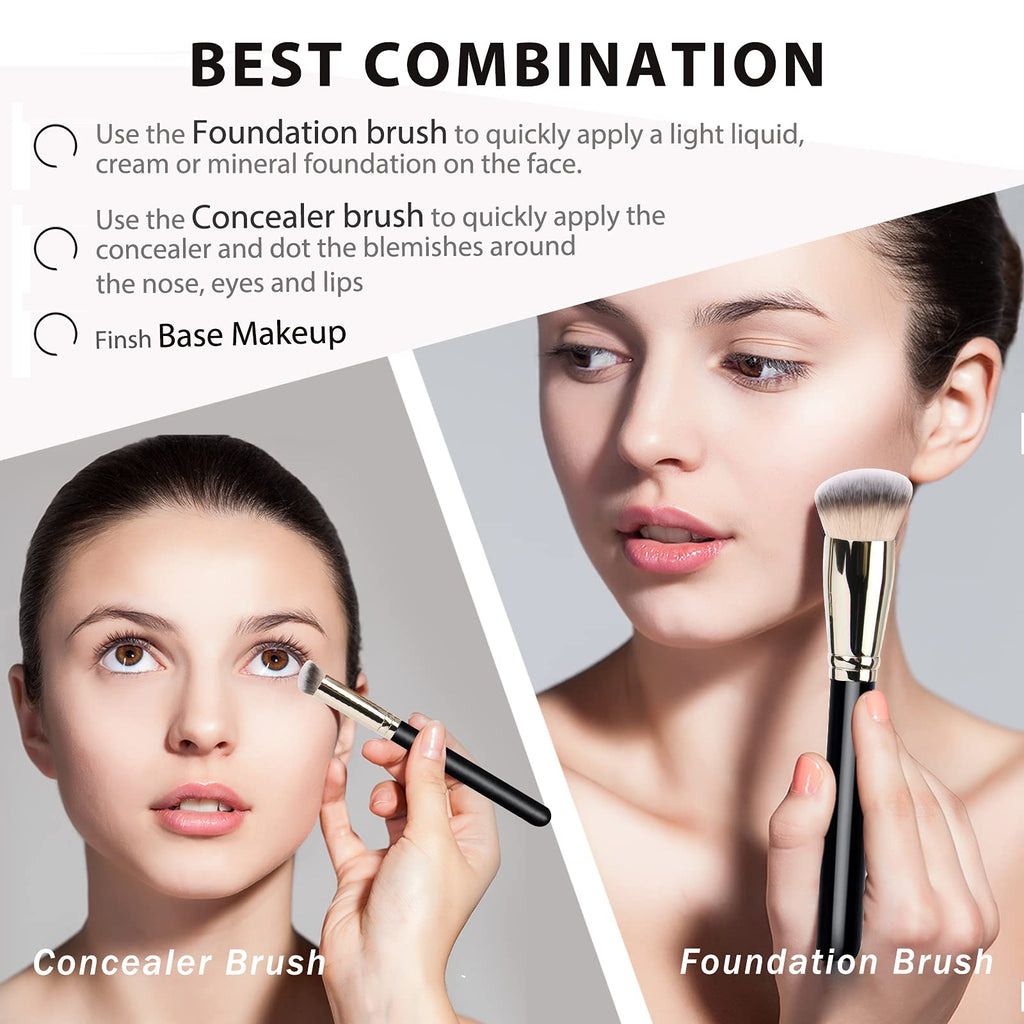 Makeup Brushes Pro Foundation Brush and Flawless Concealer Brush Perfect for Any Look Premium Luxe Hair Contour Brush Perfect for Blending Liquid,Buffing,Cream,Sculpting,Mineral Makeup