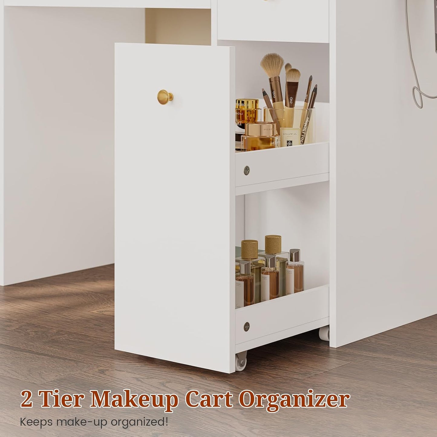 Makeup Vanity & Lighted Mirror, Vanity Desk with Power Strip, Adjustable Lighting, 7 Drawers, Dressing Room, Ivory