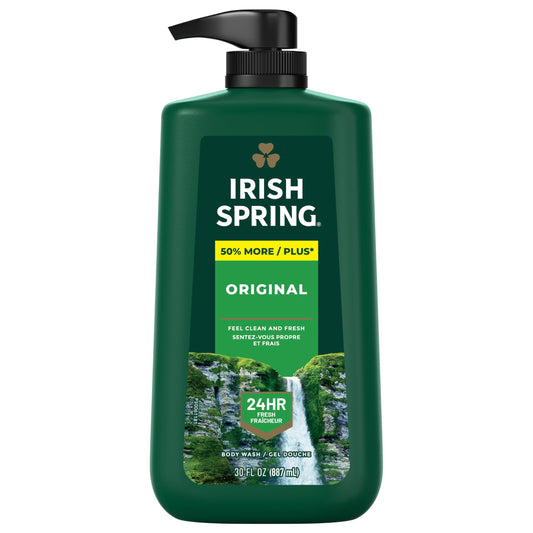 Irish Spring Original Moisturizing Body Wash for Men, 24-Hour Fresh, Face and Body Wash, Men’s Body Wash, Biodegradable Ingredients, Paraben Free, Cool Fresh Scent, 30 fl oz Pump Bottle