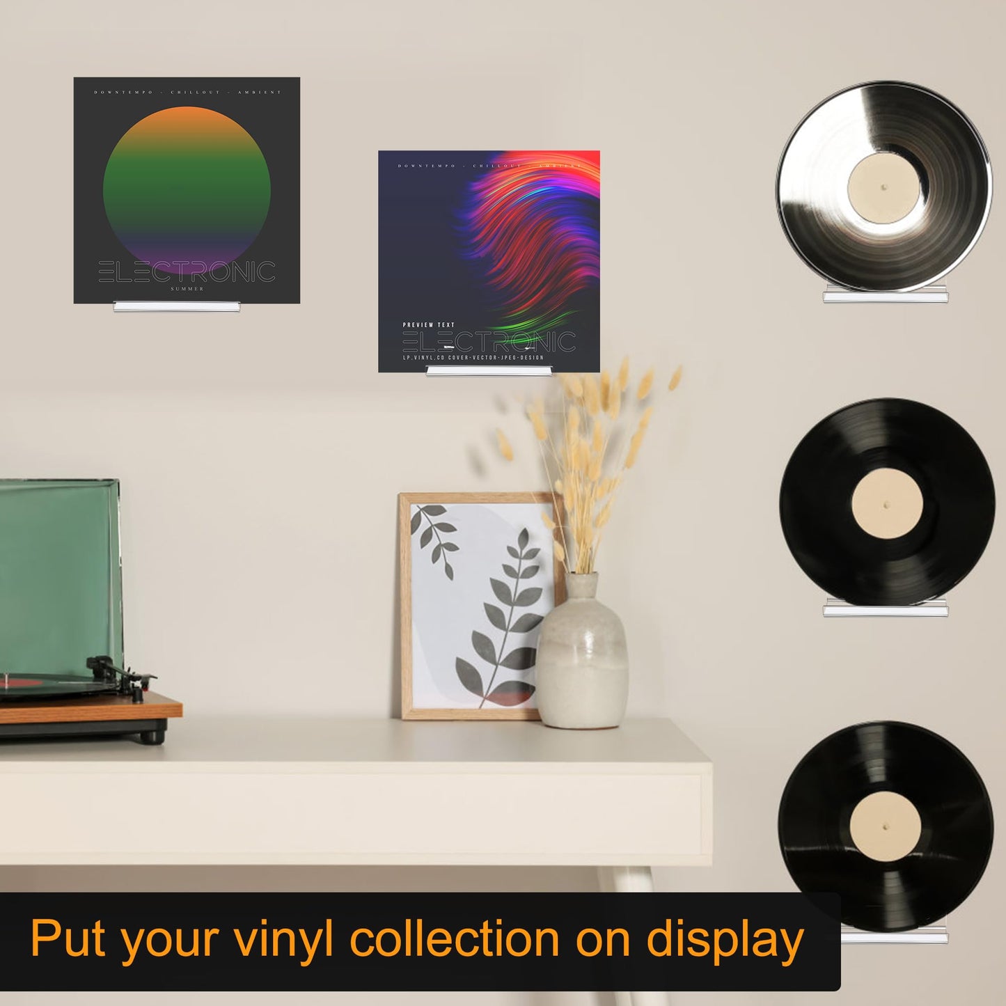 6 Pack Clear Vinyl Record Shelf Wall Mount Acrylic Album Record Holder Vinyl Album Display Invisible Record Storage Hanger CD Shelf Floating Wall Shelf for Home Office