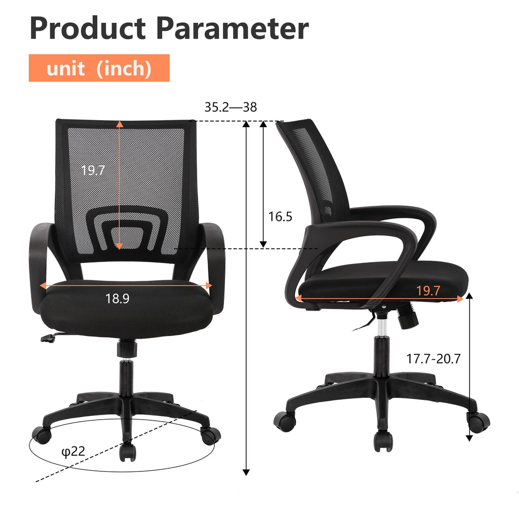 Home Office Chair Desk Computer Chair Adjustable Ergonomic Chair Lumbar Support Armrest Executive with High Density Mesh 360 Degree Swivel Chair for Men Women Adults Chair, Black