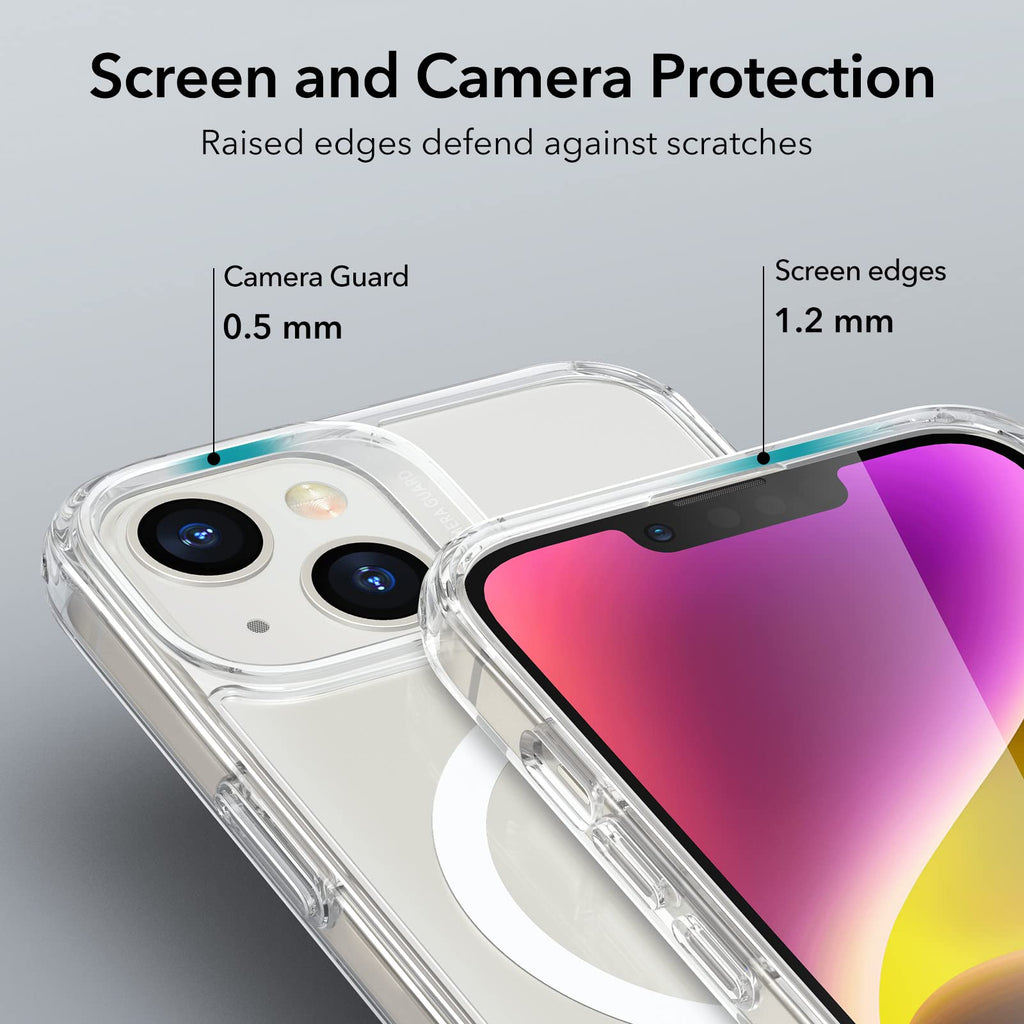 iPhone 13 and iPhone 14 Case, Compatible with MagSafe, Classic Hybrid Magnetic Mobile Phone Case with HaloLock, Military Standard Drop Protection Case, Scratch-Resistant Back, Clear