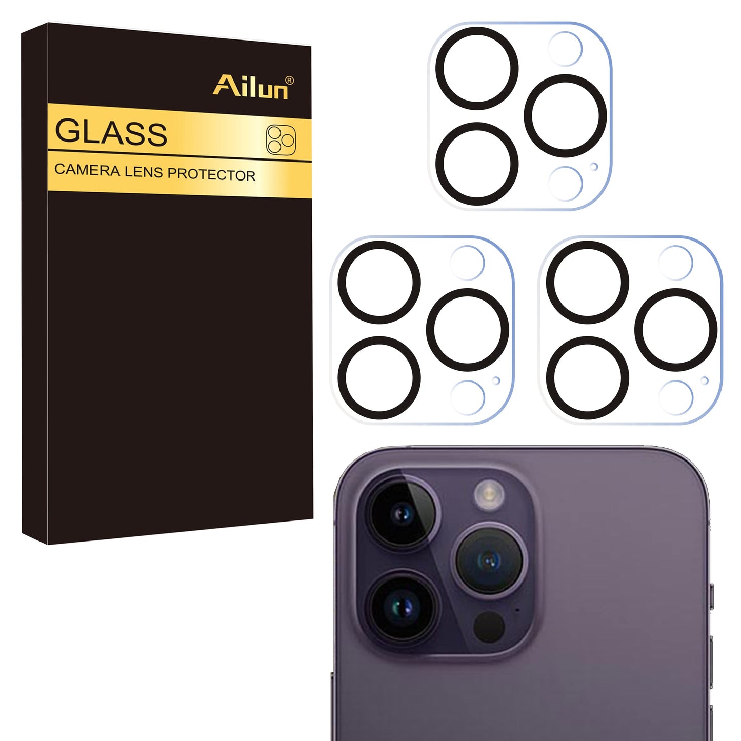 3 Pack Camera Lens Protector for iPhone 16 Pro 6.3" / 14 Pro 6.1" & iPhone 16 Pro Max 6.9" / 14 Pro Max 6.7",Tempered Glass,9H Hardness,Anti-Scratch,Case Friendly[Does not Affect Night Shots]