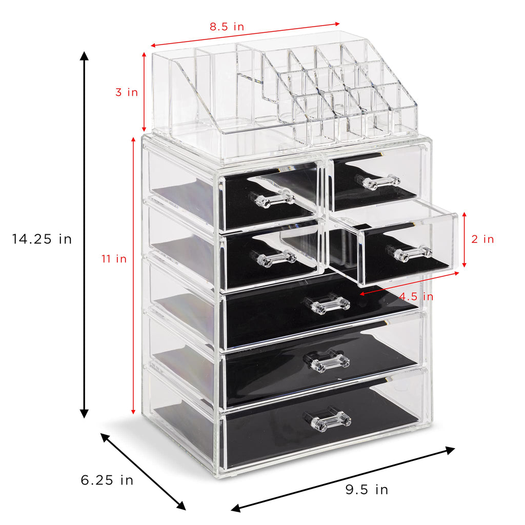 Clear Cosmetic Makeup Organizer - Make Up & Jewelry Storage, Case & Display - Spacious Design - (3 Large, 4 Small Drawers)