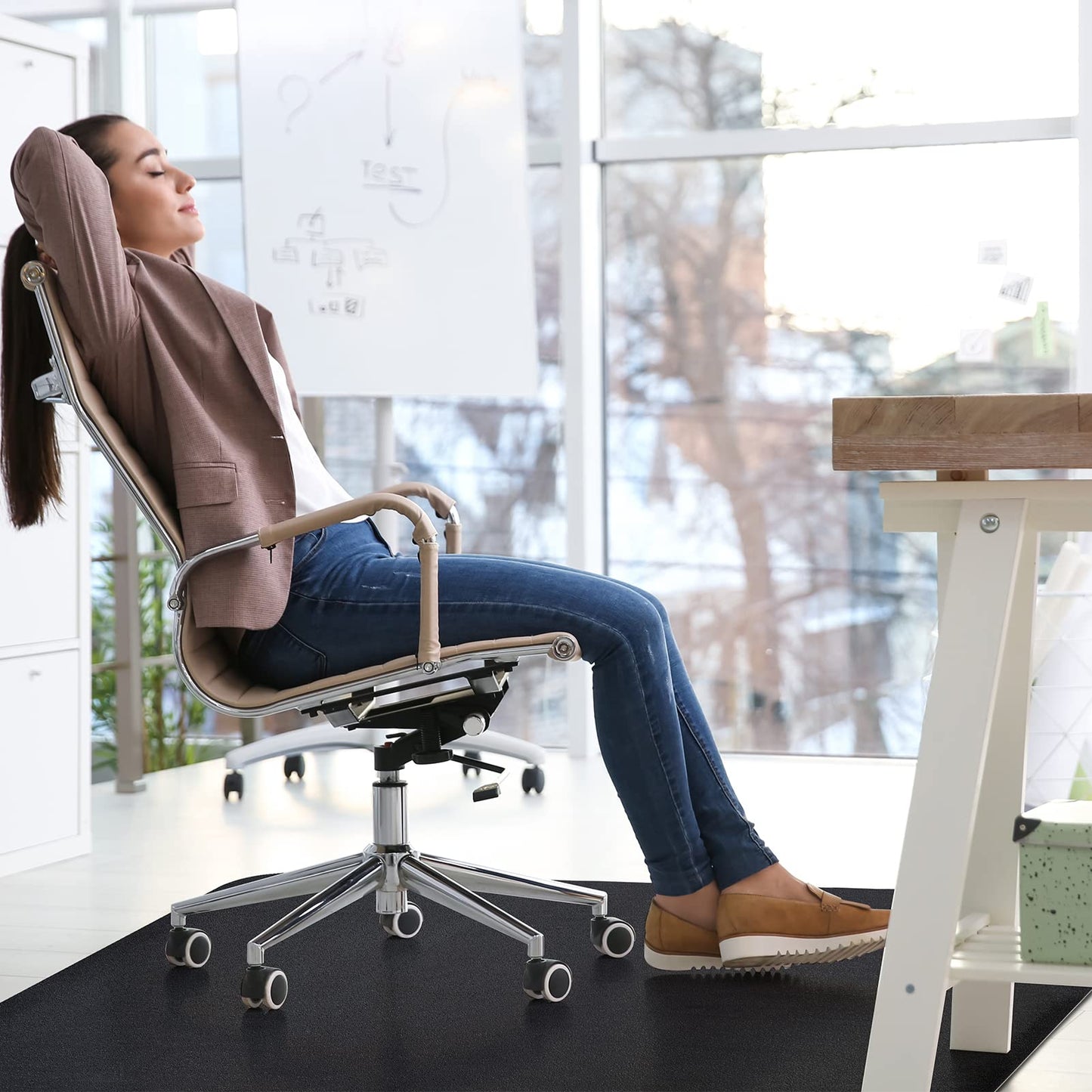 Office Chair Mat for Hardwood Floor: 53"x45" Large Black Rolling Chair Mat for Hard Wood and Tile Floor, Anti-Slip Heavy Duty Floor Protector Mat Under Computer Desk, Easy Glide Chair Mat for Home