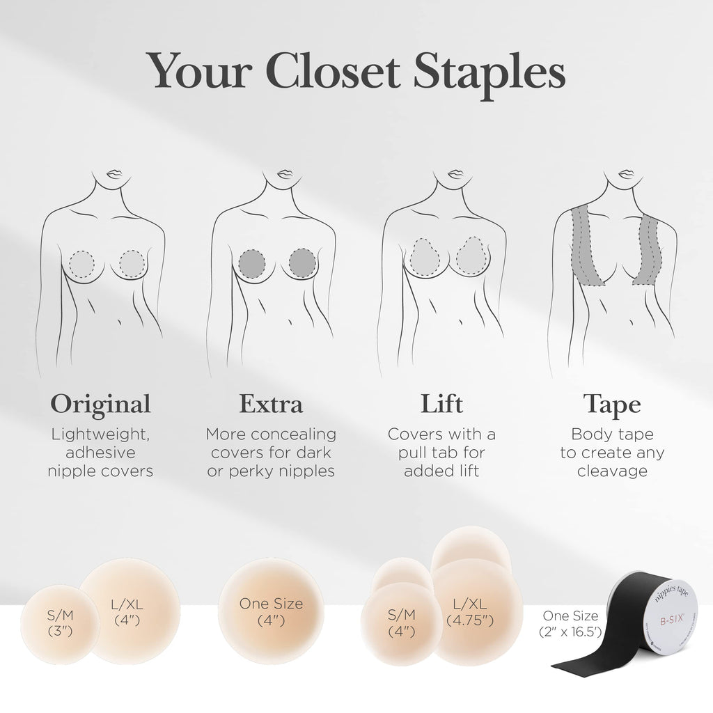 Nippies Nipple Cover - Sticky Adhesive Silicone Nipple Pasties - Reusable Pasty Nipple Covers for Women with Travel Box (Small (Fits A-C Cups), Original, Crème)