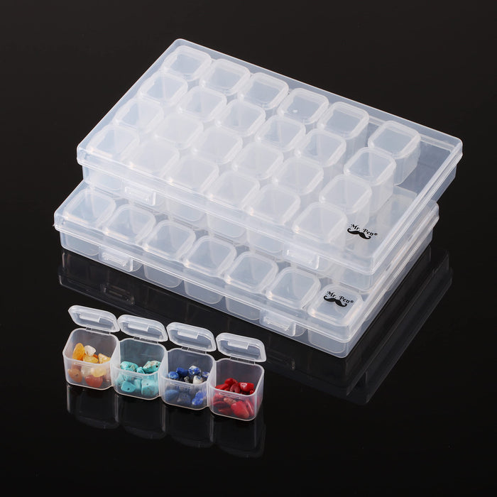 Diamond Painting Bead Storage Containers, 28 Grids, 2 Pack, Includes 160pcs Label Stickers, Diamond Art Bead BoxOrganizer