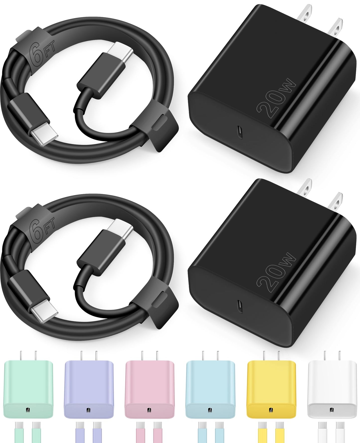 Charger for iPhone 16 15 Charger Fast Charging Type C Charger USB C Charger Block iPhone 16 Charger with 2 Pack 6FT Cable for iPhone 16/16 Plus/16 Pro/16 Pro Max/iPhone 15/15 Pro Max/Samsung(Black)