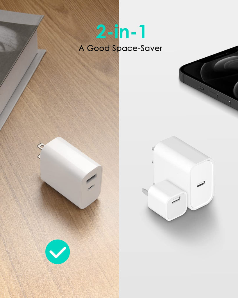 [4 Pack] USB C Charger Block Fast Charging Multiport Adpater [PD 20W USB-C & QC 3.0 USB-A Port] for IP 16/15/14/13/12/11/X/8, i Pad, Sam Sung, Google, Galaxy & More