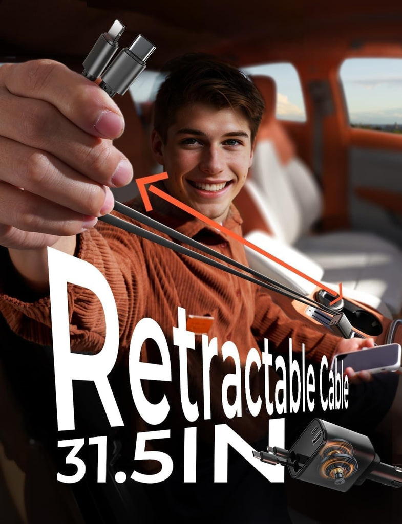 Retractable Car Charger [69W USB C Car Accessories Adapter ] for iPhone 16 USB C Charger Fast Charging, Travel Essentials Gifts for Women Men, Road Trip Essentials for iPhone 16e 16 15 14 13 12