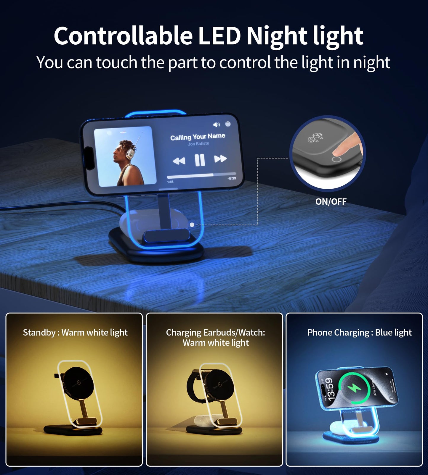 3 in 1 MagSafe Wireless Charging Station for Apple iPhone, iWatch, iPods with Night Light