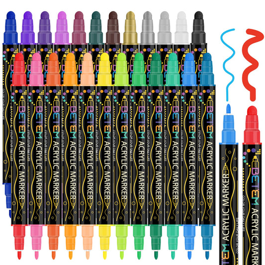 24 Colors Dual Tip Acrylic Paint Pens Markers, Premium Acrylic Paint Pens for Wood, Canvas, Stone, Rock Painting, Glass, Ceramic Surfaces, DIY Crafts Making Art Supplies